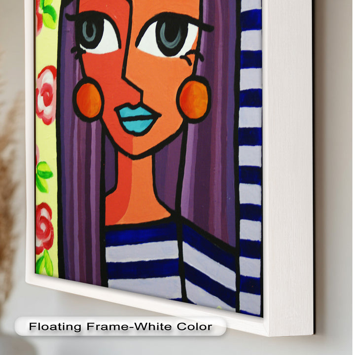 Striped Muse – Vibrant Woman with Flowers Picasso Oil Painting