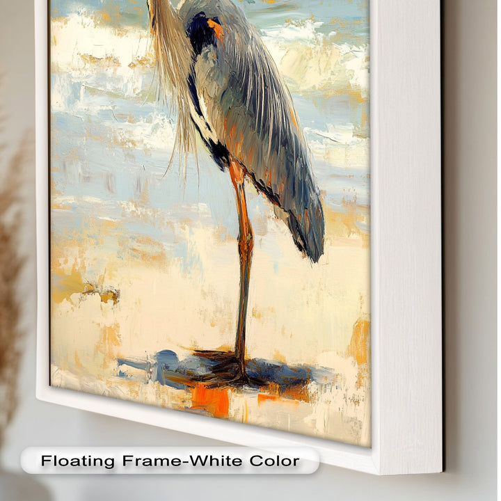 Coastal Heron with Ocean Breeze - Modern Oil Painting