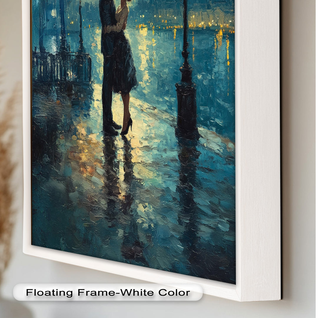 Moonlit Embrace – Lovers by the Lamplight Love Oil Painting