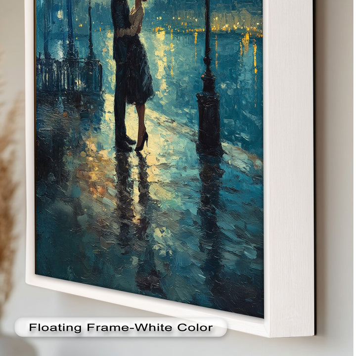 Moonlit Embrace – Lovers by the Lamplight Love Oil Painting