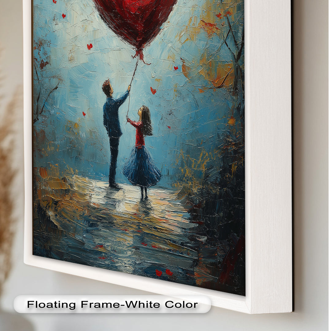 Heart Balloon Dreams – Whimsical Couple Love Oil Painting