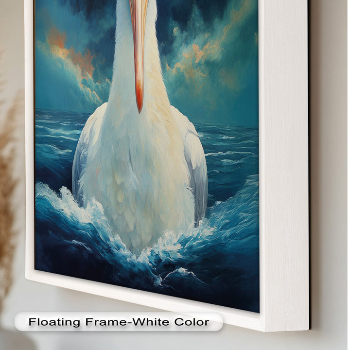 Stork Amid Ocean Storm - Animal Oil Painting