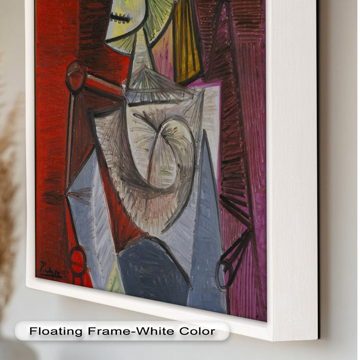 Bold in Crimson – Woman with Feather Hat Abstract Oil Painting