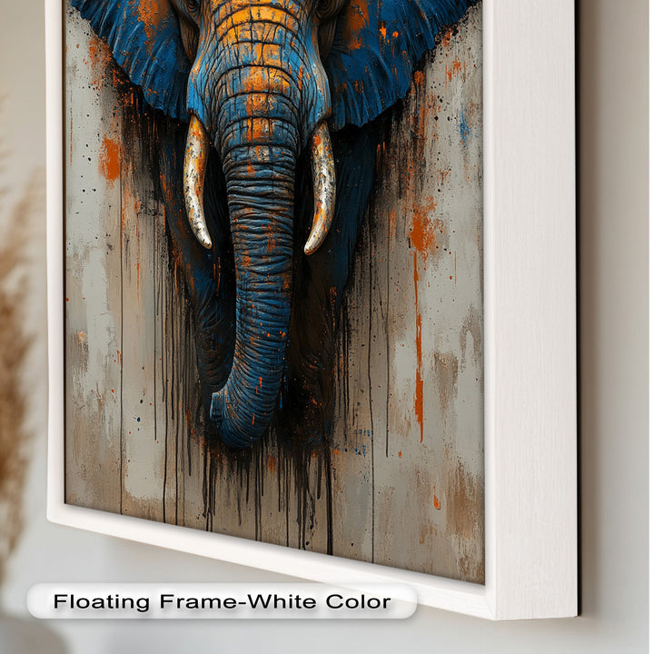 Blue and Orange Elephant Portrait - Animal Oil Painting