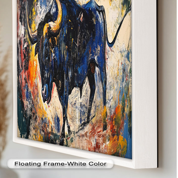 Fierce Blue Bull in Motion – Abstract Oil Painting