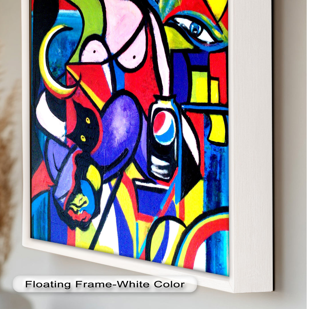 Pop Cubist Woman Wall Art – Abstract Framed Oil Painting