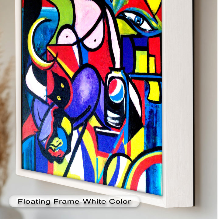 Pop Cubist Woman Wall Art – Abstract Framed Oil Painting