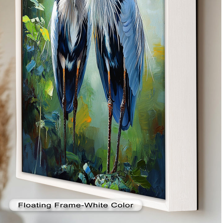 Two Herons Among Verdant Shadows - Animal Oil Painting
