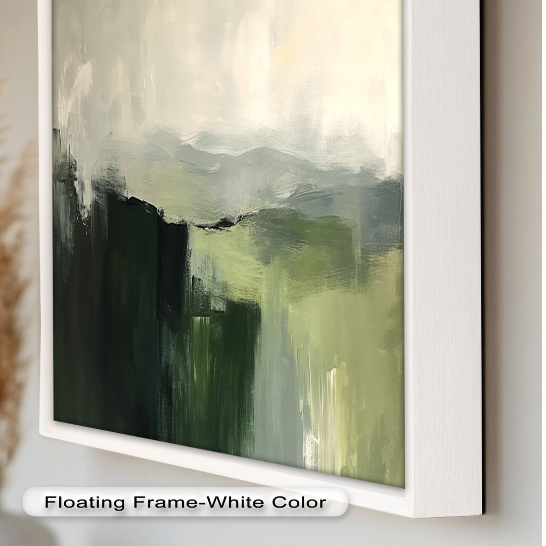 Misty Valley Horizon – Green Abstract Oil Painting