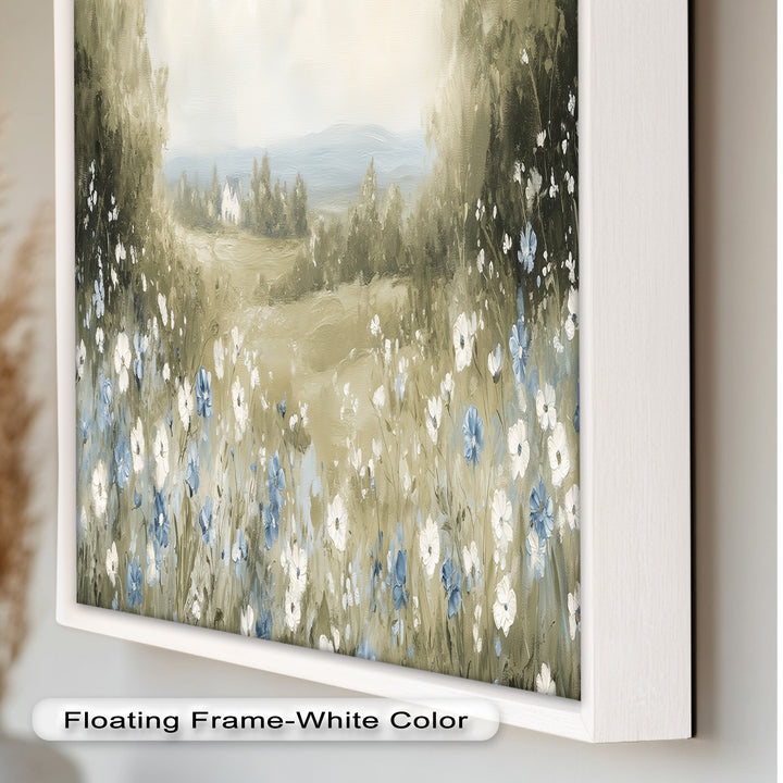 Blue Wildflower Meadow Landscape Oil Painting