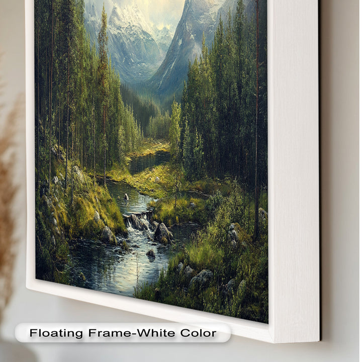 Wald Wand Kunst-Berg Fluss Landschaft Ölgemälde