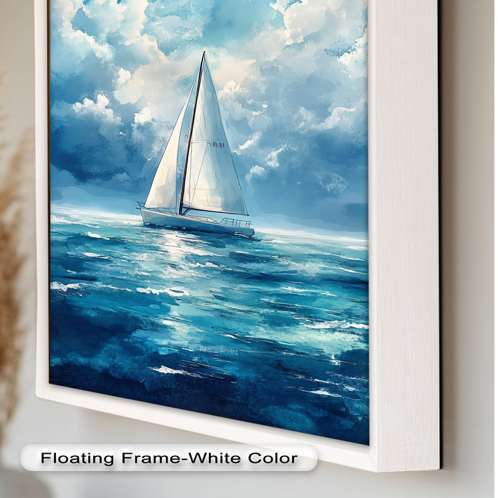 White Sailboat Blue Skies - Modern Oil Painting