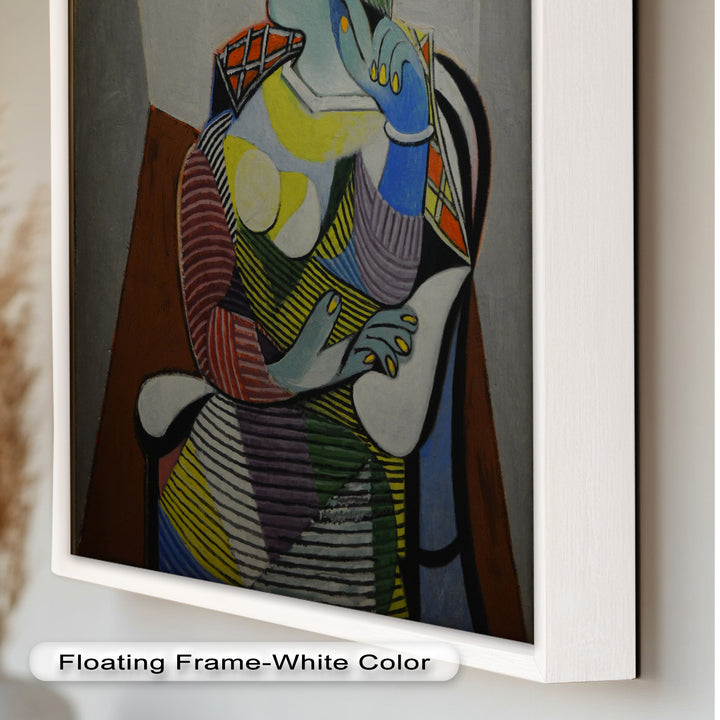 Striped Thoughts – Colorful Woman in Hat Picasso Oil Painting