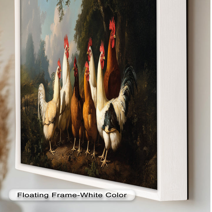 Roosters and Hens in a Countryside Clearing - Animal Oil Painting