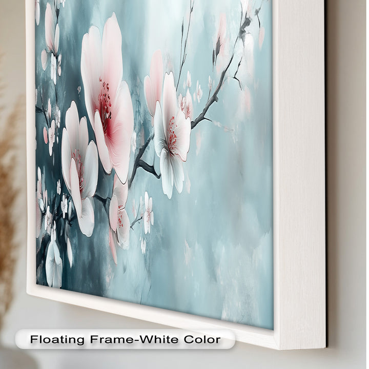 Soft Pink and White Petals on Tranquil Blue - Flower Oil Painting