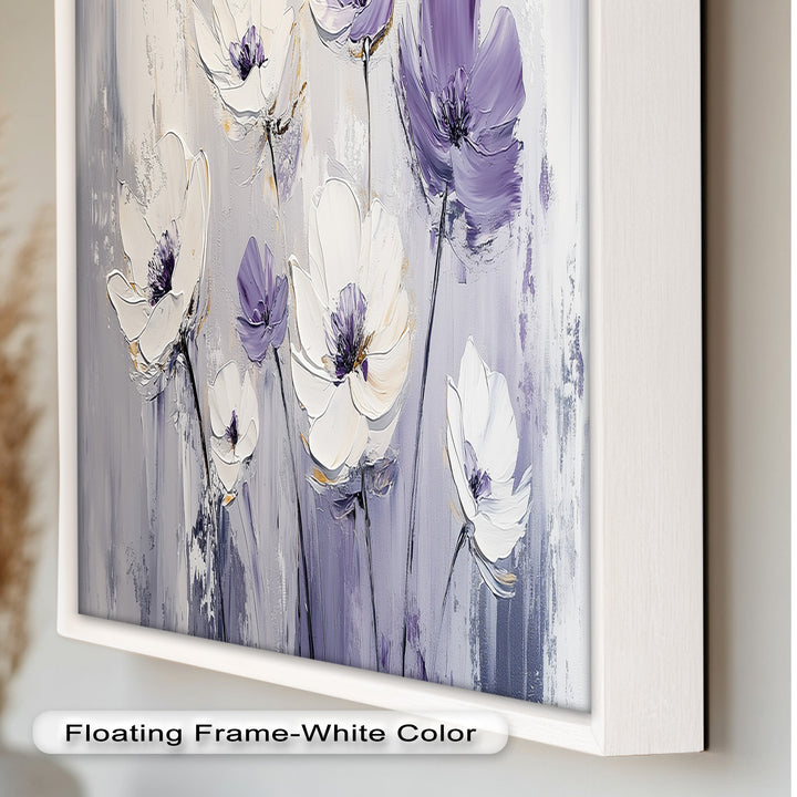 White and Purple Florals on Misty Background - Flower Oil Painting