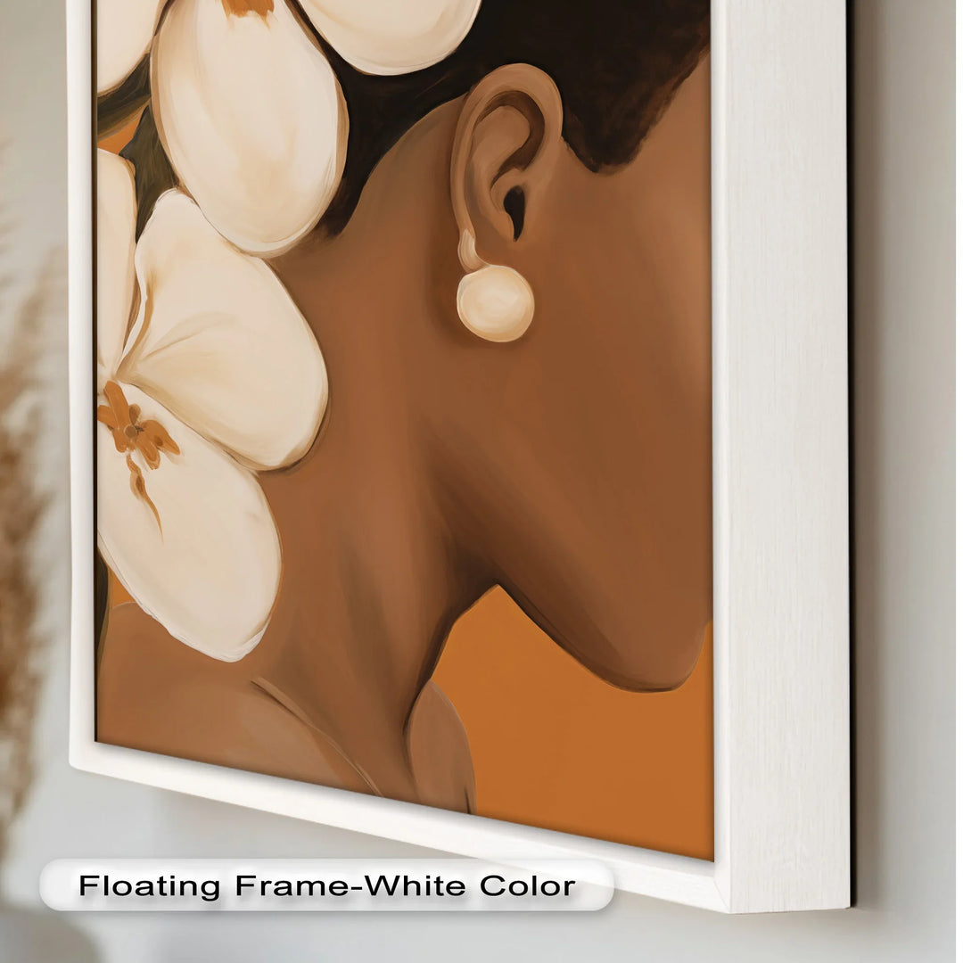 African Woman Wall Art – White Orchid Portrait Oil Painting - MyPhotoStation