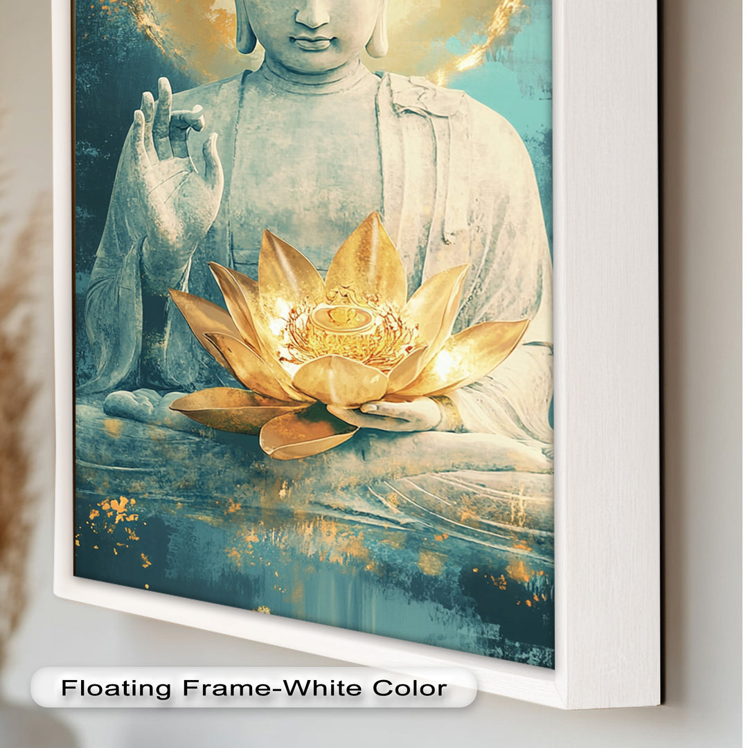 Golden Lotus Buddha Wall Art – Religious Oil Painting