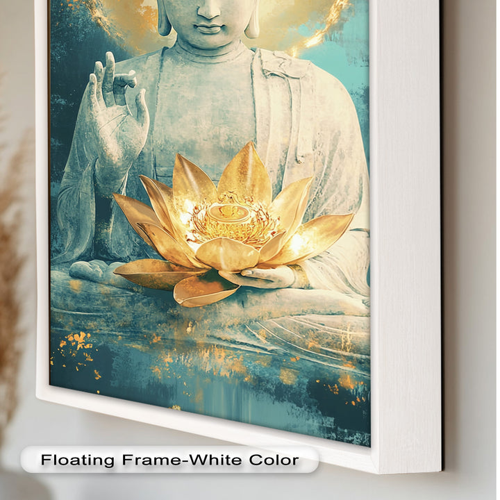 Golden Lotus Buddha Wall Art – Religious Oil Painting