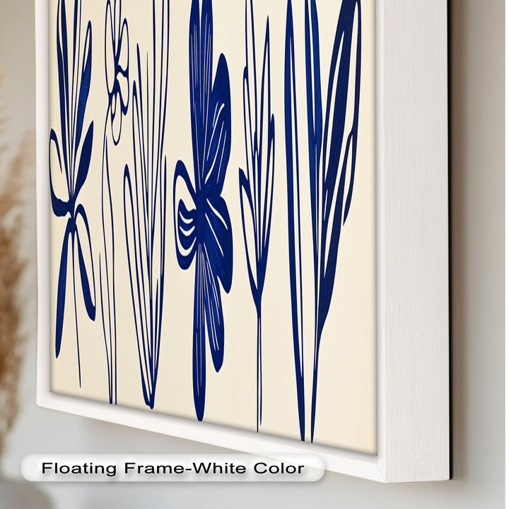 Indigo Bloom Line Art – Minimalistisches florales Ölgemälde
