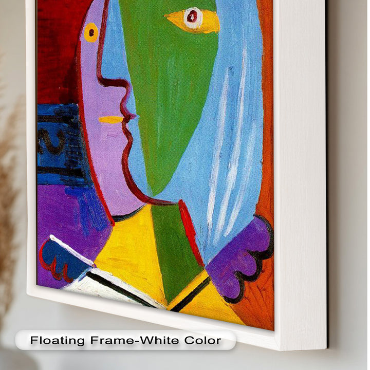 Golden Frame Gaze – Colorful Woman Picasso Style Oil Painting