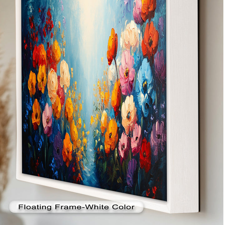 Multicolor Blossoms in Blue Radiance - Flower Oil Painting