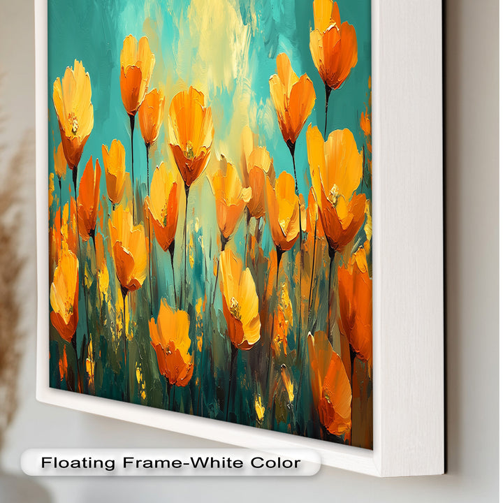 Goldene Mohnblumenfeld Wandkunst – Blumenölgemälde