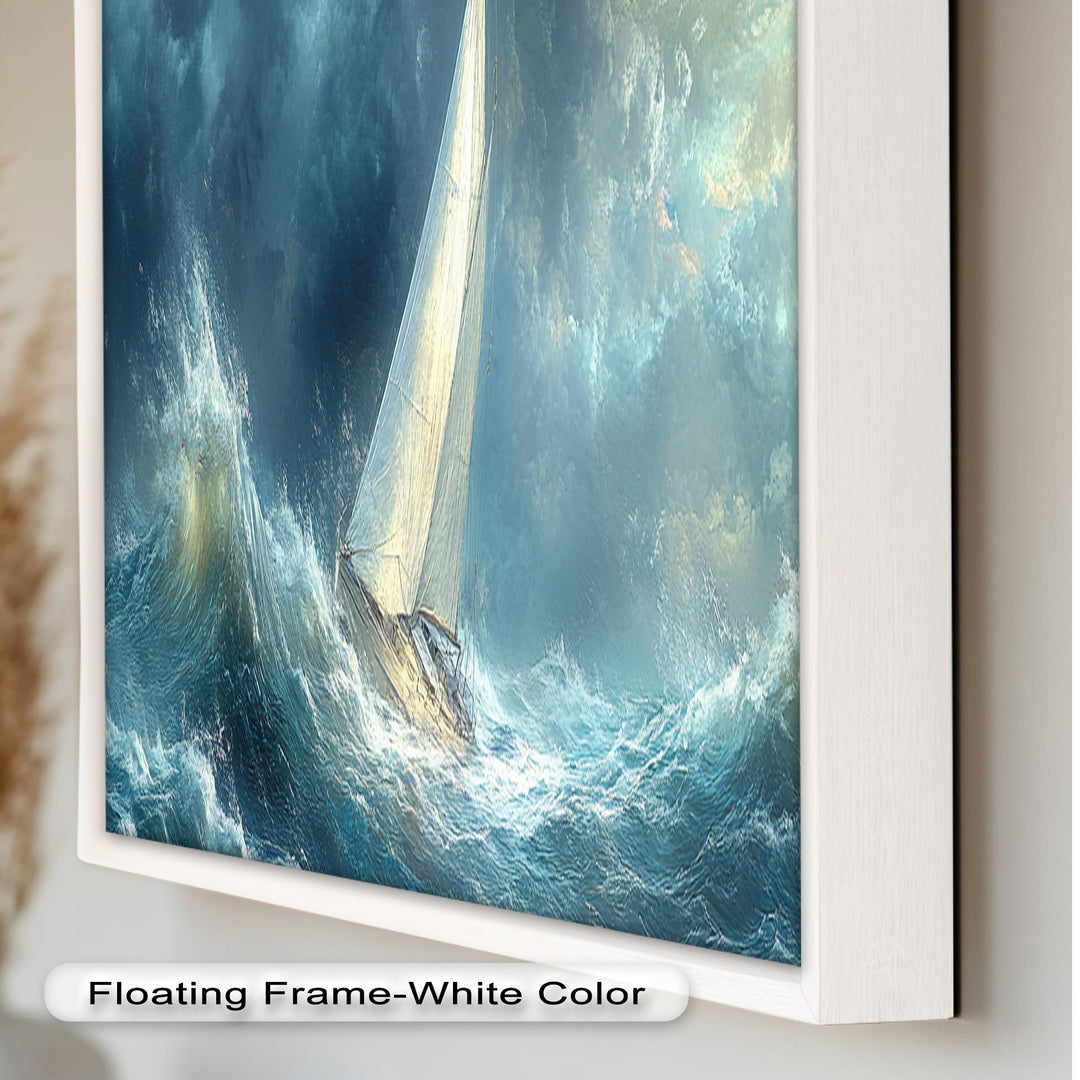 Into the Surge – Sailboat Battling Ocean Waves Oil Painting