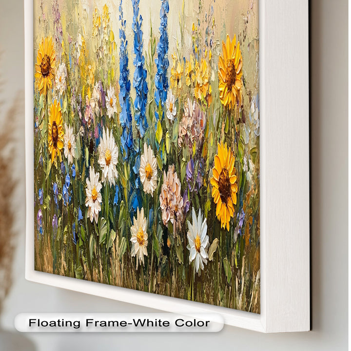 Bunte Wildblumenwiese Wandkunst – Blumenölgemälde