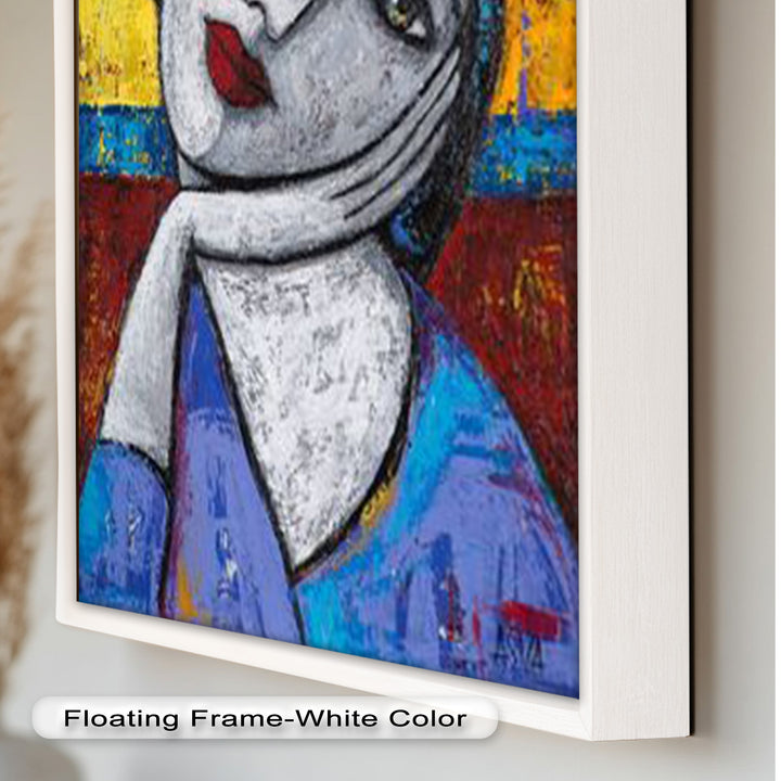 Restful Gaze – Expressionist Woman in Blue Picasso Oil Painting