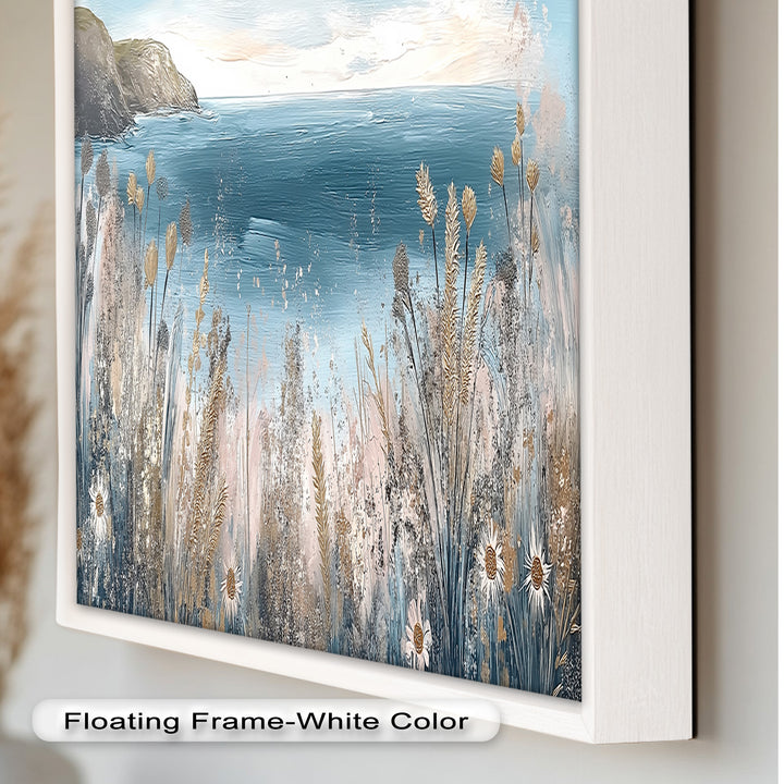 Wildflower Coastal View Landscape - Framed Oil Painting