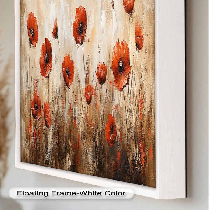 Red Poppies in Earth-Toned Harmony - Flower Oil Painting