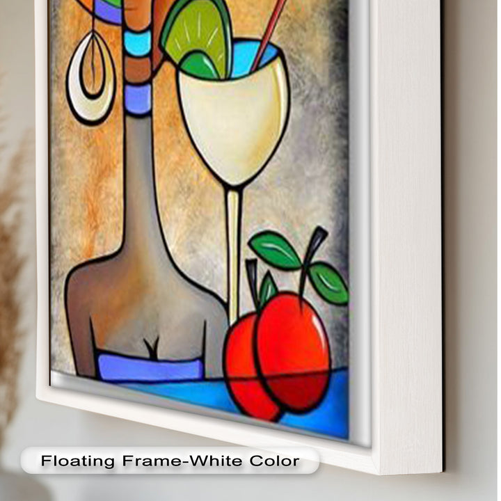Tropical Muse – Colorful Woman with Cocktail Abstract Oil Painting