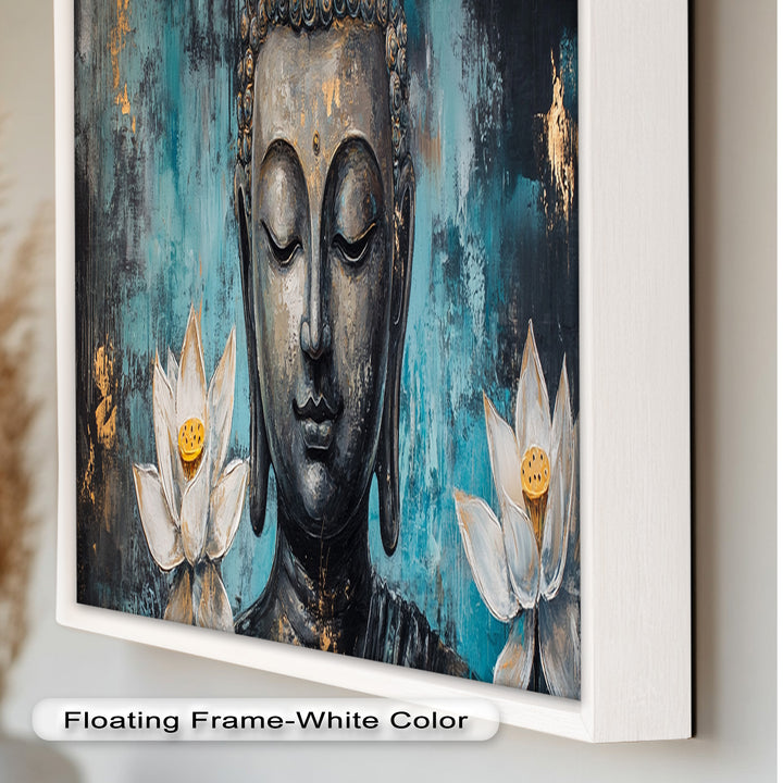 Buddha with Lotus Flowers Wall Art – Religious Oil Painting