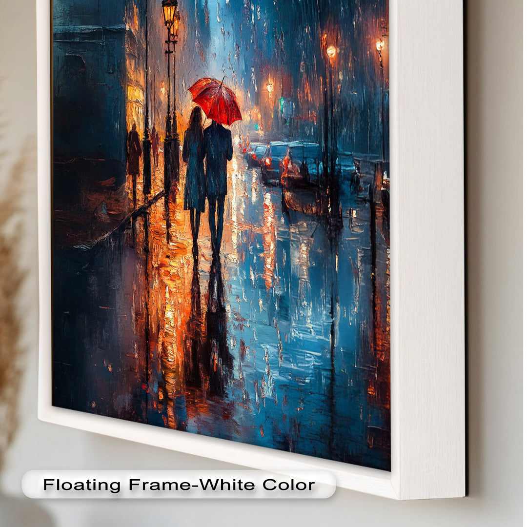 Romantic Couple in Rainy City - Love Oil Painting