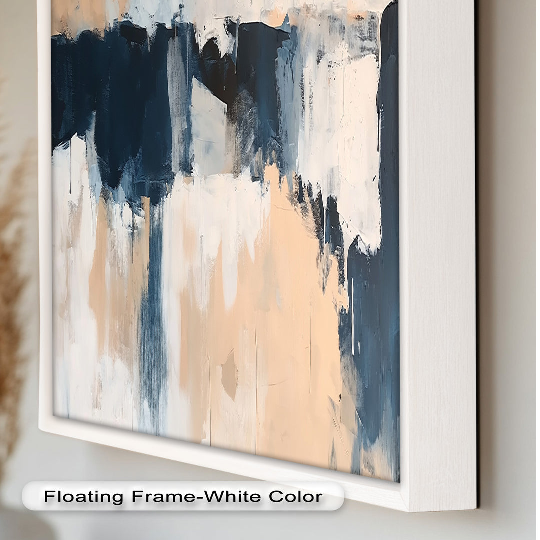 Coastal Horizon – Neutrales, marineblaues, abstraktes Ölgemälde