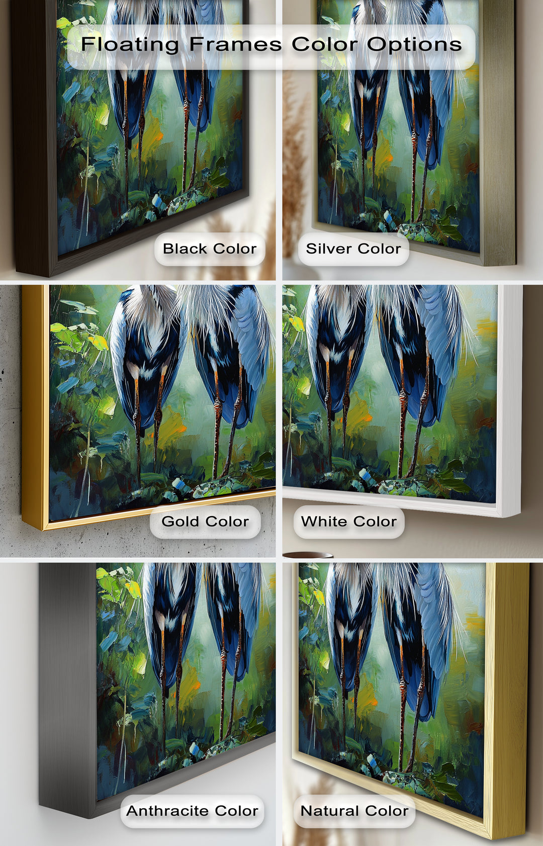 Two Herons Among Verdant Shadows - Animal Oil Painting