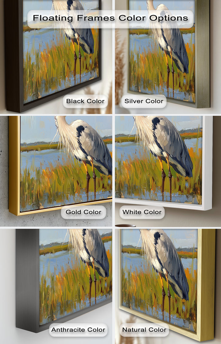Heron in Sunlit Wetlands - Animal Oil Painting