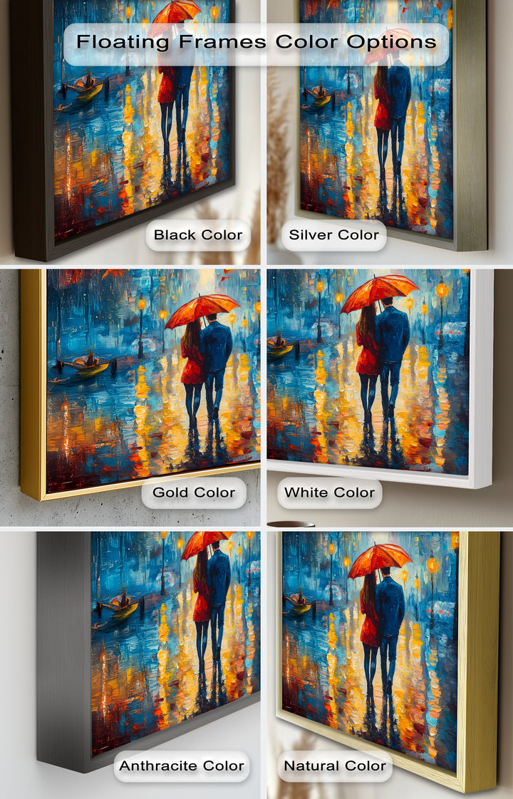 Romantic Couple Strolling Under Red Umbrella - Love Oil Painting
