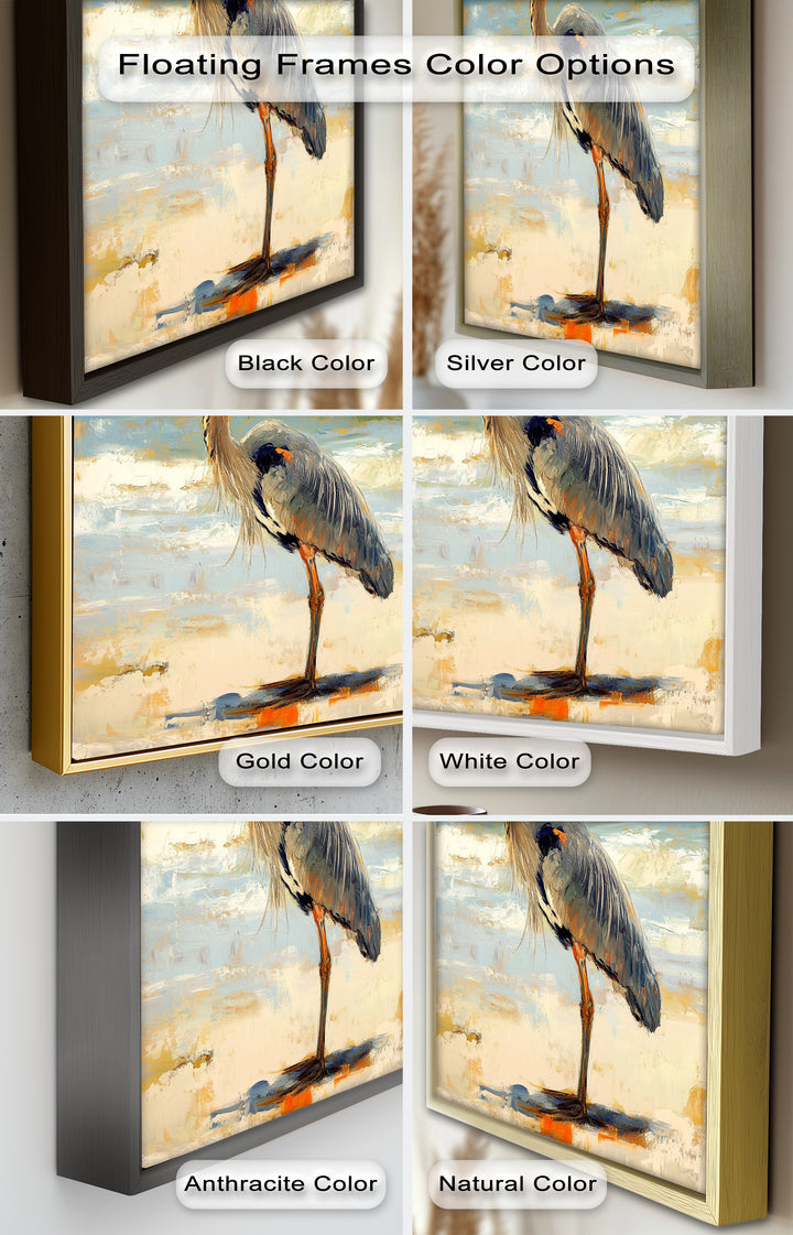 Coastal Heron with Ocean Breeze - Modern Oil Painting