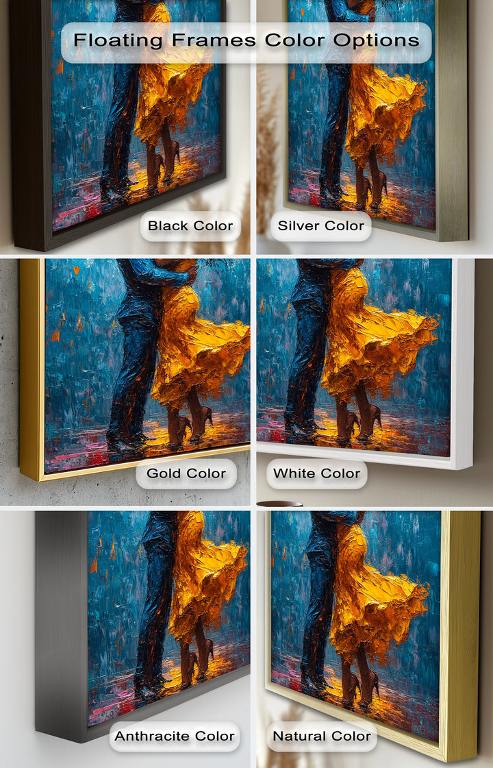 Golden Rhythm – Passionate Dance in the Rain Love Oil Painting