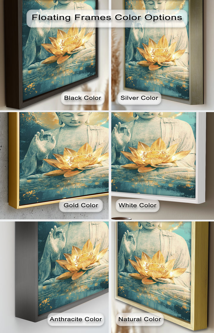 Golden Lotus Buddha Wall Art – Religious Oil Painting