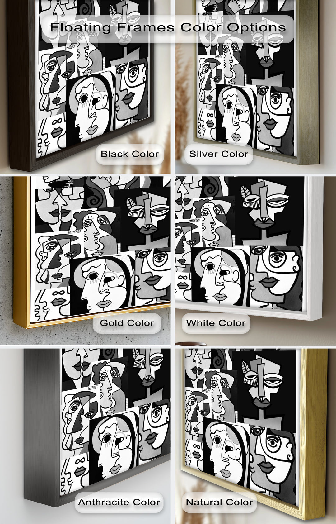 Monochrome Whispers – Collage of Cubist Faces Abstract Oil Painting