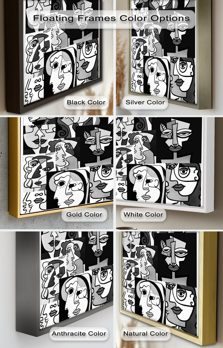 Monochrome Whispers – Collage of Cubist Faces Abstract Oil Painting