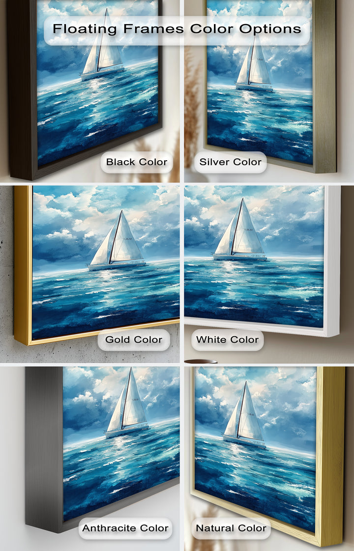 White Sailboat Blue Skies - Modern Oil Painting
