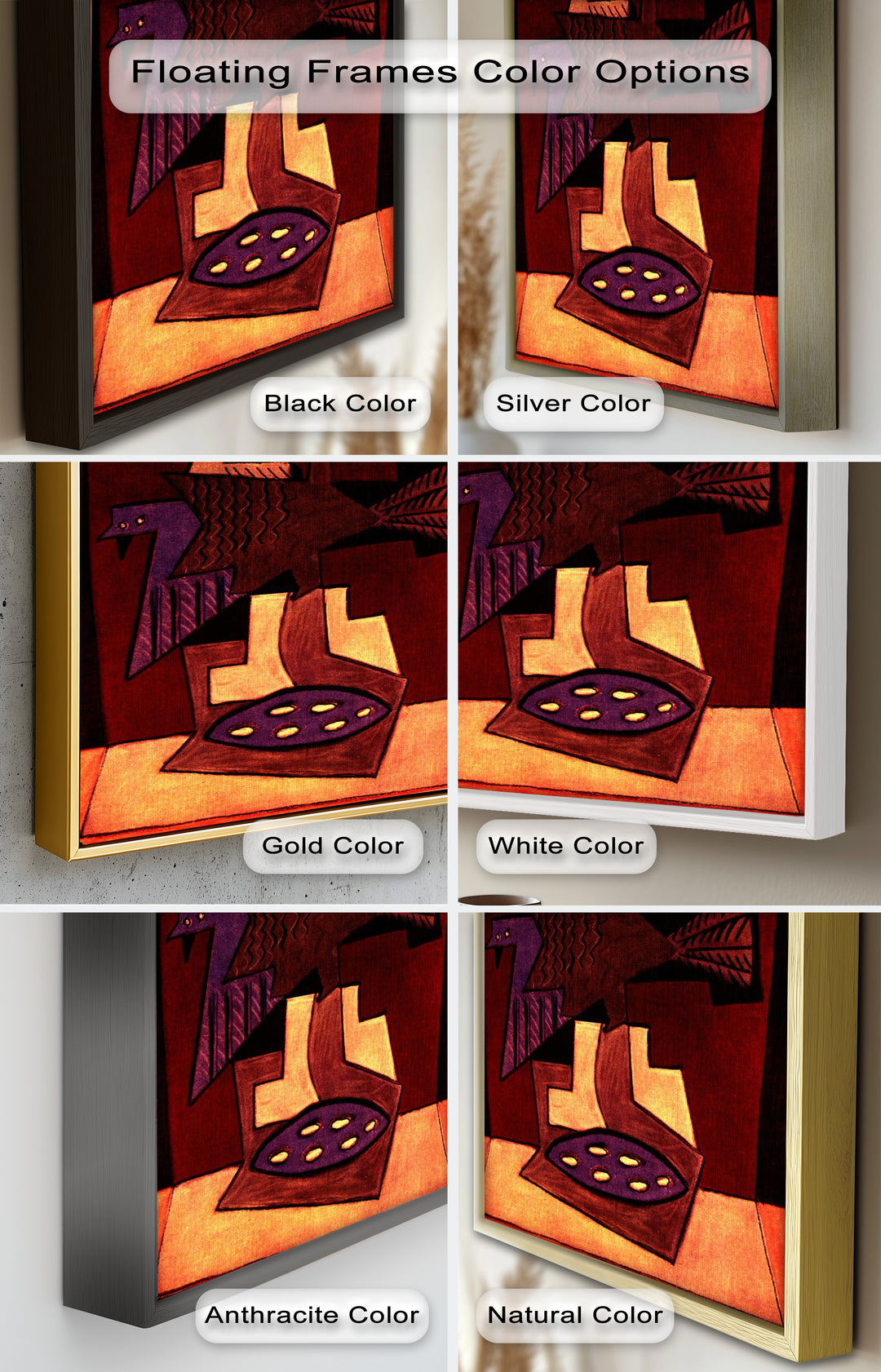 Abstract Bird & Bowl Wall Art – Cubist Oil Painting