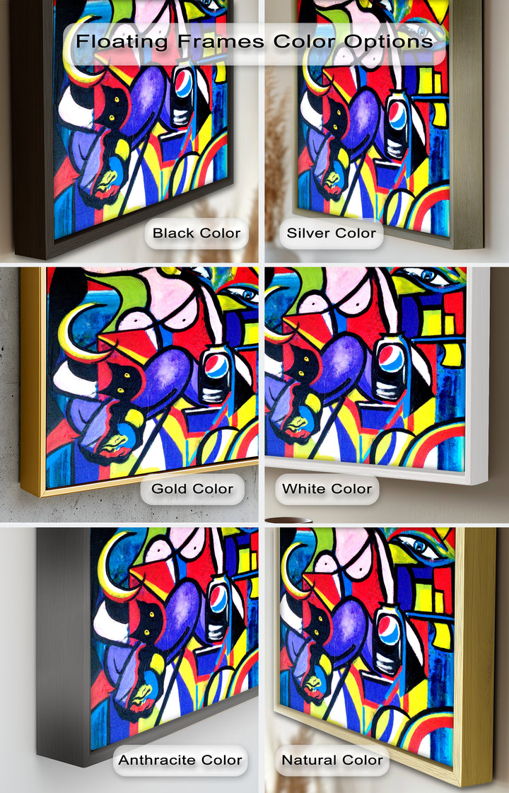 Pop Cubist Woman Wall Art – Abstract Framed Oil Painting