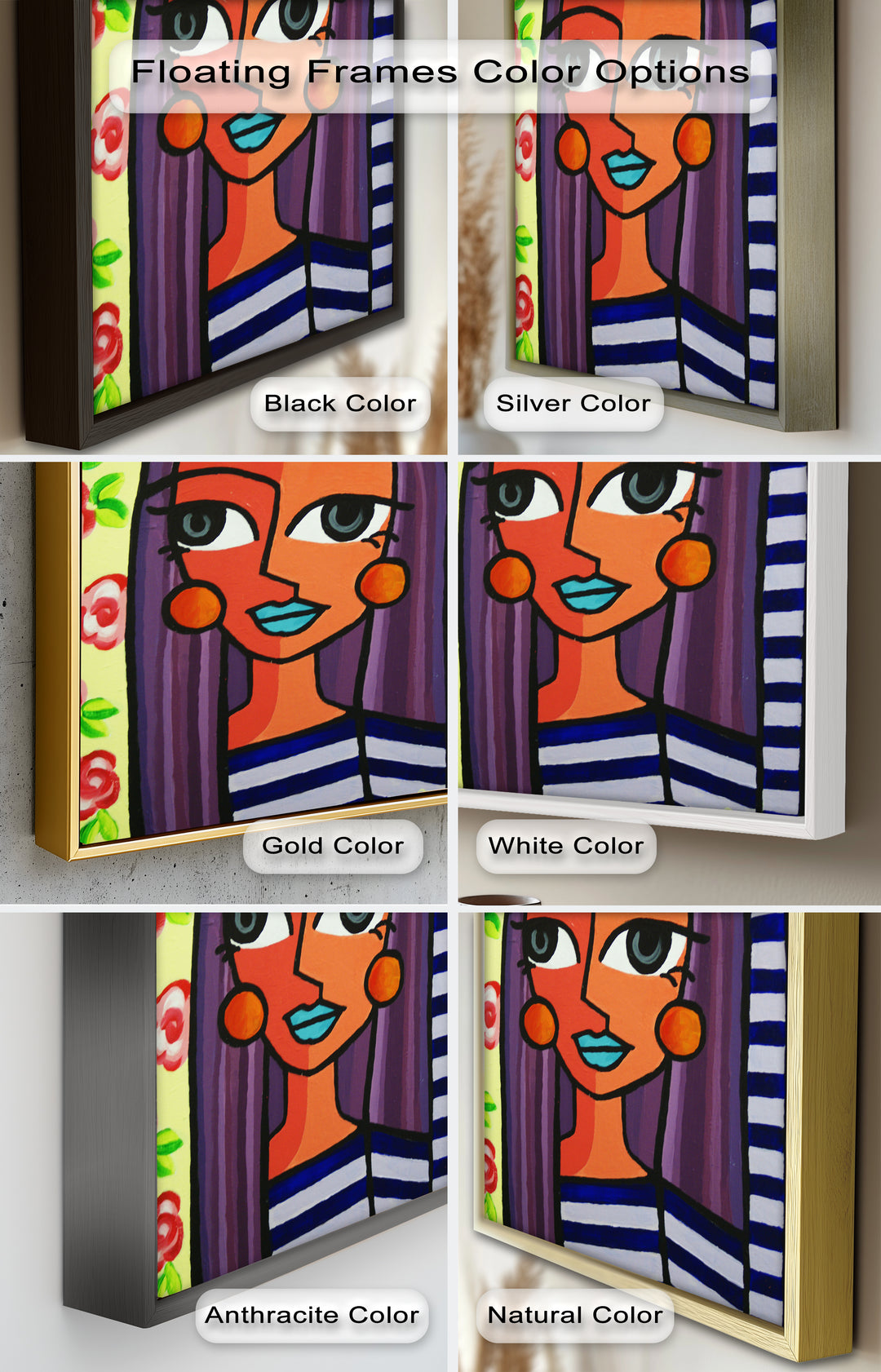 Striped Muse – Vibrant Woman with Flowers Picasso Oil Painting