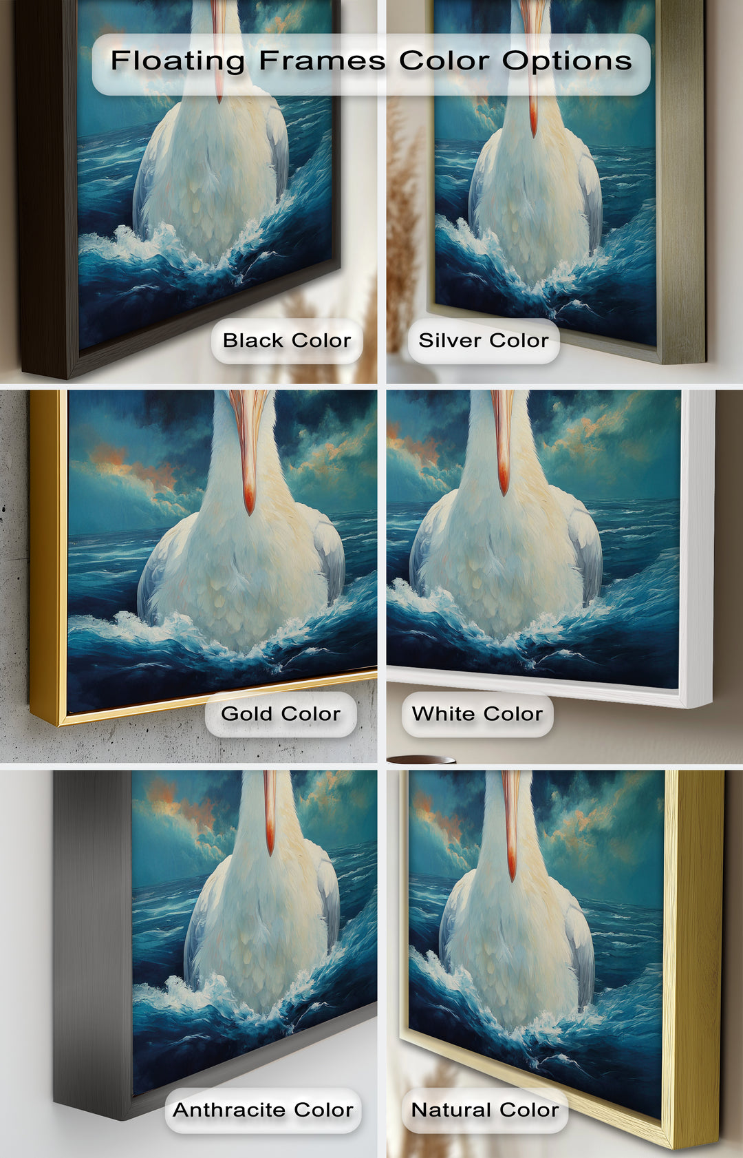 Stork Amid Ocean Storm - Animal Oil Painting