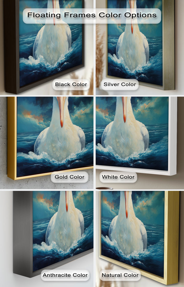 Stork Amid Ocean Storm - Animal Oil Painting